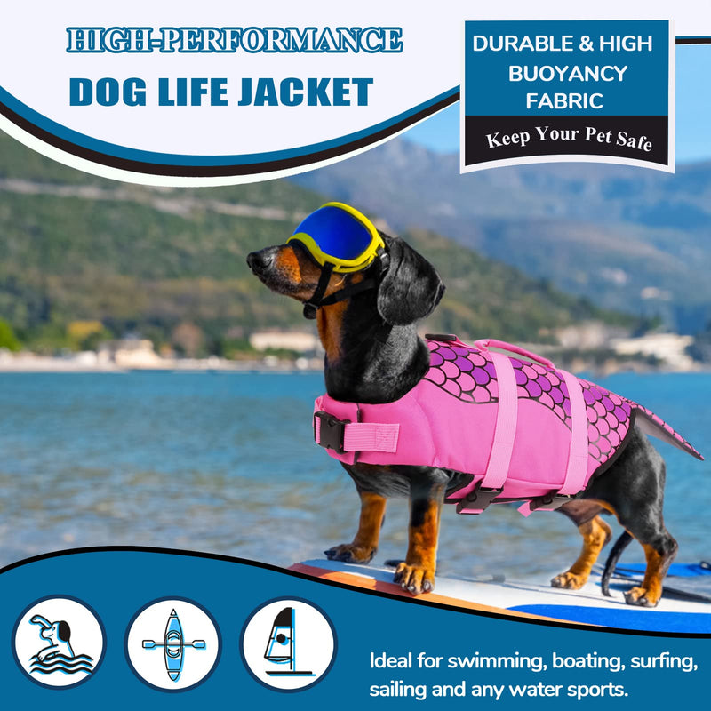 AOFITEE Dog Life Jacket, Dog Life Vest for Swimming, Mermaid Dog Life Vest with Rescue Handle and Reflective Stripe, Ripstop Dog Lifesaver Float Coat, Dog Swimming Vest for Small Medium Large Dogs X-Large Pink