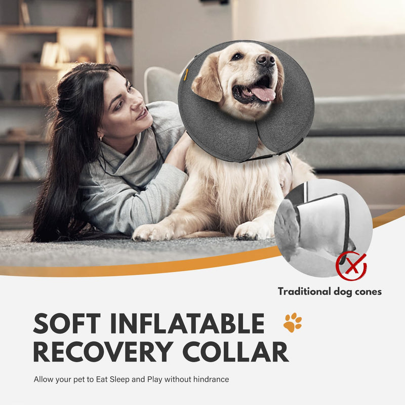 Dog Cones for Small Medium Large Dogs, Soft Cone for Dogs After Surgery Inflatable Dog Cone Alternative Recovery Donut Collar (Grey, XL-Neck:18"-24") XL-Neck:18"-24" Grey