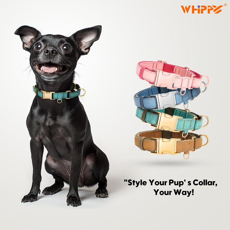 WHIPPY Vegan Leather Dog Collar No Slip Martingale Dog Collar with Quick Release Metal Buckle for Large Medium Small Dogs,Green S:Fit 11-13" Neck green