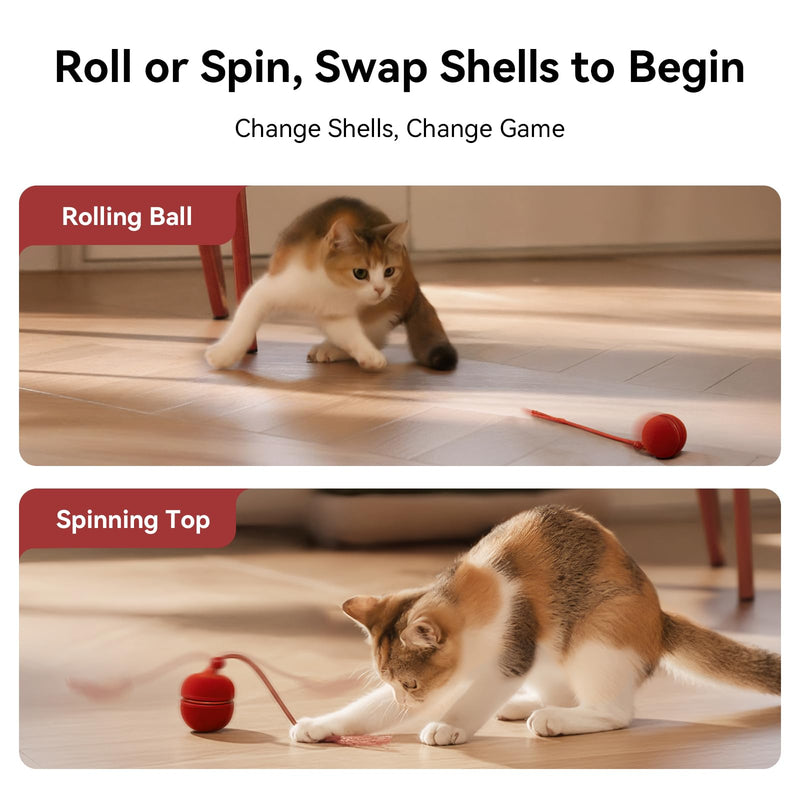 Cheerble Interactive Cat Toys for Indoor Cats - Wicked Ball Duo 2 Automatic Cat Toy with Dual Interchangeable Shells, Electronic Pet Toy with Bird Chirping Sounds, Rolling Cat Toy for Kittens, Red - PawsPlanet Australia