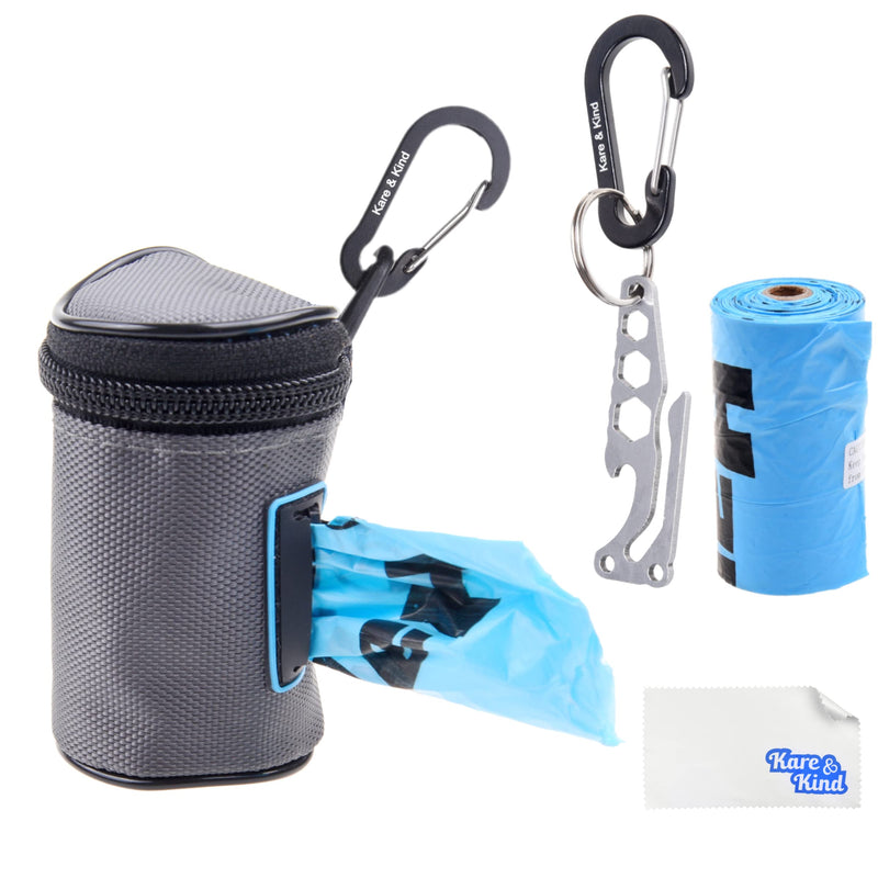 Kare & Kind Pet Waste Bag Dispenser with Dog Poop Holder- Clip On Zippered Poop Bag Holder - Also Includes Pet Waste Bags, Carabiner- Attaches to Leash, Belt, Harness,Collar, Stroller, Backpack - PawsPlanet Australia