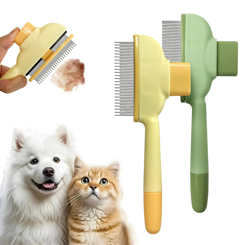 Cat Hair Brush & Dog Brush, 2PCS Pet Comb, Long & Short Stainless Steel Metal Teeth for Shedding and Tangles, Self-Cleaning Pet Comb for Dogs and Cats, Comfort and Safety