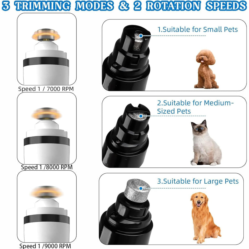 Silent Groom Pro Nail Grinder Cordless, 3 Speed Dog Nail Grinders, Silent Groom Pro Dog Nails with Led Lights, 2000mAh USB Rechargeable Dog Nail Trimmer for Thick Nails (1pc+2 Heads)