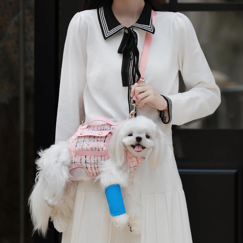 Dog Lift Harness Dog Carrier Dog VES Harness Adjustable Dog Leash with Small Puppy Treat Bag?Pink,XS? X-Small(2-5 LBS) 2.0 Pink - PawsPlanet Australia