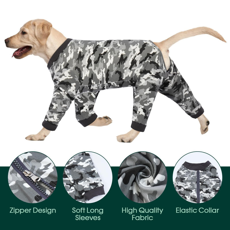 Kuoser Dog Bodysuit After Surgery for Large Dogs Pajamas, One-Piece Surgery Body Dog Castration Male, Dog Bodysuit Dog Suit with Legs, Long Sleeves for Dogs, Surgical Body, Dog Collar Alternative, 2XL 2XL (back: 55cm; chest: 80cm) camouflage