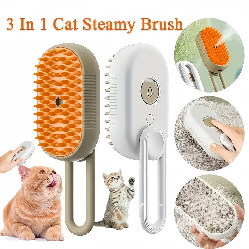 Steamy Brush Pro, 2024 Upgraded, 3 in1 Cat Steamy Brush - Coffee, Cat Brush with Steam for Shedding - PawsPlanet Australia