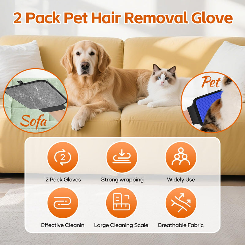 2 Pack Pet Hair Removal Glove, Pet Hair Remover Tool with with Wrist Strap, Gentle Shedding Silicone Brushes for Dogs & Cats, Efficient Pet Hair Gloves for Couch Carpet Clothing DM2BD-BU - PawsPlanet Australia