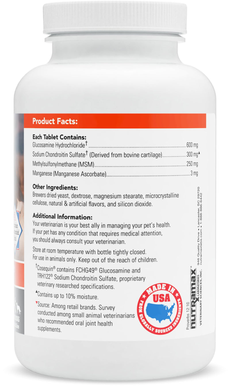 Nutramax Laboratories Cosequin Maximum Strength Joint Health Supplement for Dogs - With Glucosamine, Chondroitin, and MSM, 132 Chewable Tablets chicken flavor 132 count