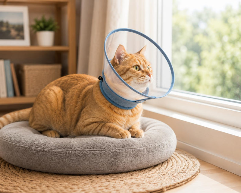 Avont Adjustable Cat Cone Collar, Alternative Anti-Lick E-Collar, Protective Recovery Elizabethan Cone After Surgery Recovery & Skin Protection for Kittens Puppy Small Dog to Stop Licking -Blue(L)