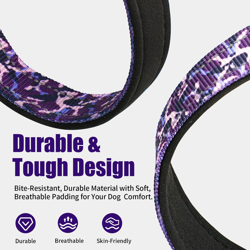 Kazazoo Reflective Dog Collar with Soft Padding Dog Collar for Large Dogs, Reflective Wide Nylon Adjustable Collar with Soft Padding, Durable Buckle for Pitbull Labrador Retriever,Girl Purple camo-L L