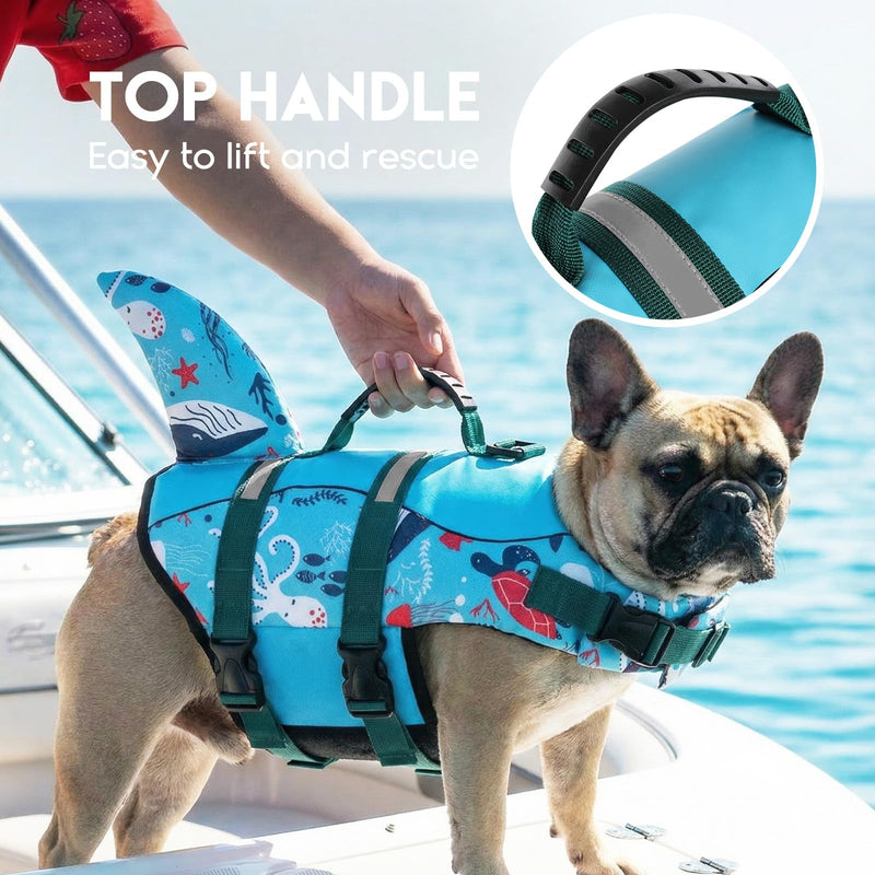 ASENKU Dog Life Jacket - Pet Safety Vest for Swimming & Boating, Shark Life Jacket with Floatation, Dog Lifesavers Swimsuits for Small Medium Large Dogs (Ocean, 2XL) XX-Large Ocean - PawsPlanet Australia