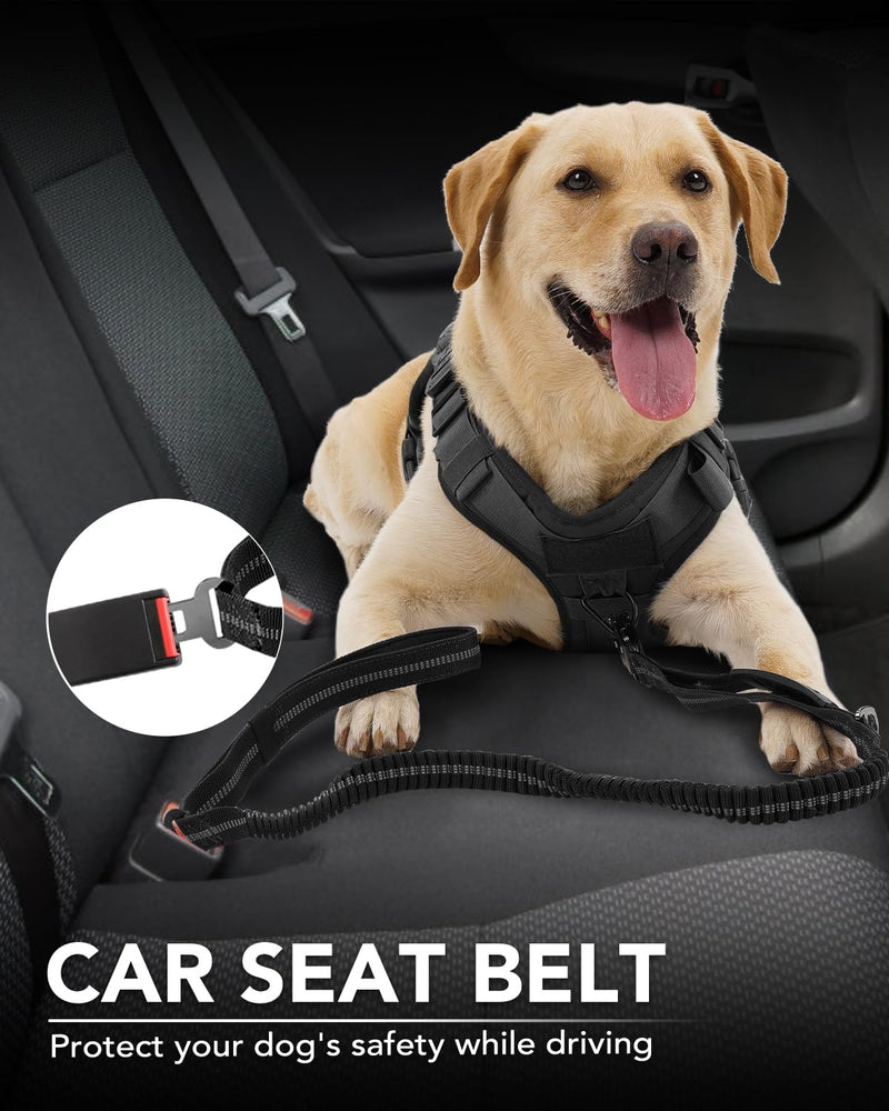 Joytale Tactical Dog Leash Heavy Duty, 4-6FT Shock Absorbing Bungee Lead with 2 Padded Handle, Metal Carabiner Clip, Car Seatbelt, Strong No Pull Leash for Medium Large X-Large Dogs, Black - PawsPlanet Australia
