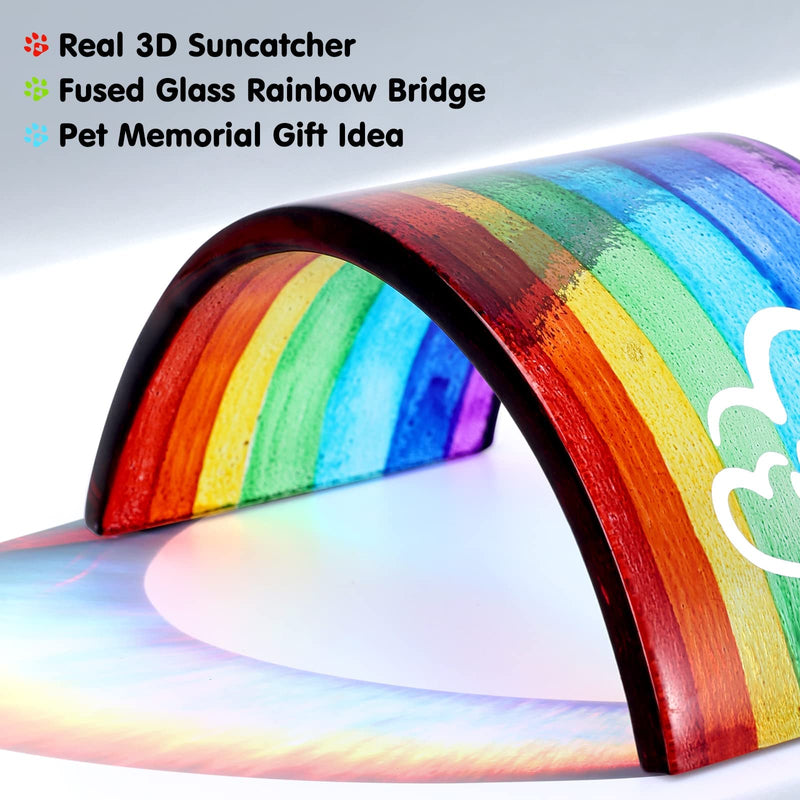 Huray Rayho Rainbow Bridge Fused Glass 3D Colorful Bridge with Sympathy Card Memorial Gift for Dog Cat Guinea Pig Lover Pet Lost Present Sorry Gift Set of 2 - PawsPlanet Australia