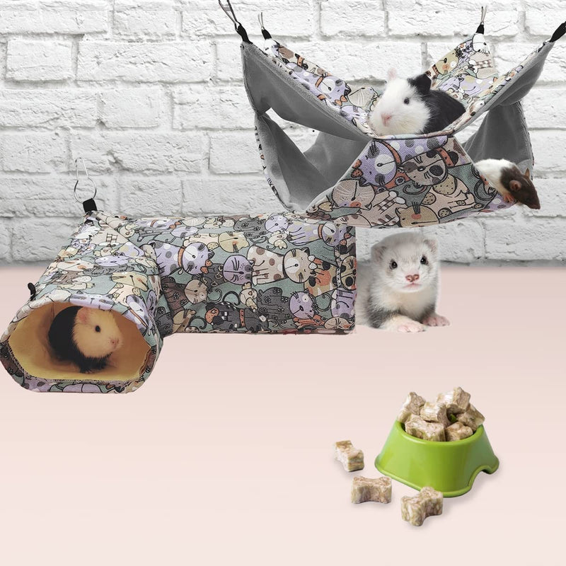 Guinea Pig Ferret Rat Corner Tunnel and Hammock, Guinea Pig Hideout Corner Tunnel & Tubes for Bunny Rabbit Hedgehog Piggy Chinchilla Toys and Cage Accessories 1. Hammock&Tunnel-Cat - PawsPlanet Australia