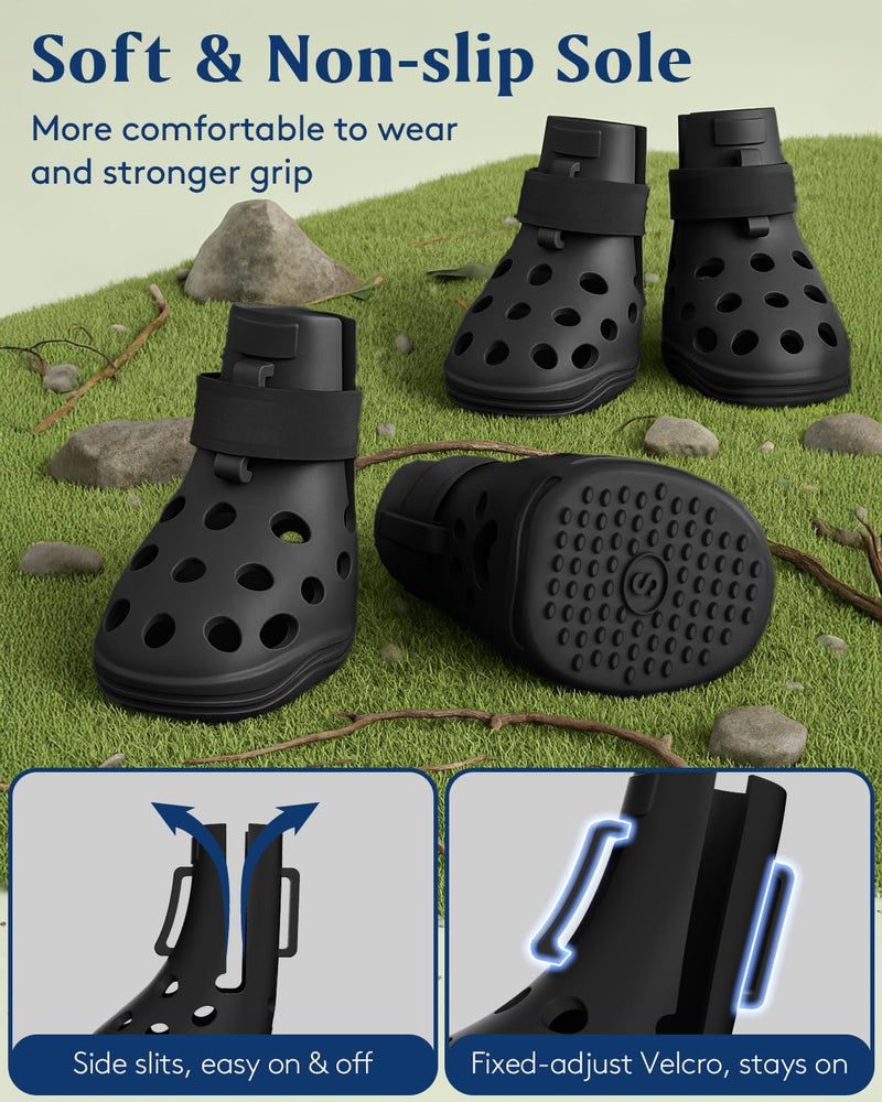 Dog Shoes for Hot Pavement, Breathable Dog Boots Paw Protectors with Adjustable Straps & Non-Slip Sole, Easy On & Off, Waterproof, Easy-Cleaning (Black, M) Black