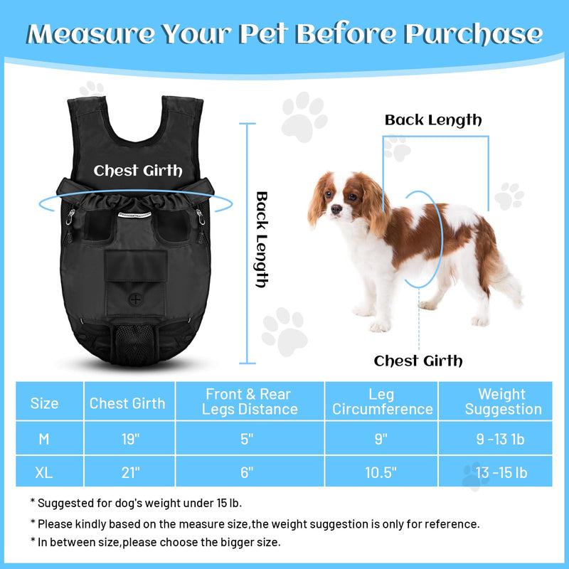 Petmolico Pet Dog Carrier Backpack, Adjustable Dog Legs-Out Front Backpack, Hands-Free Cat Pup Front Carrier Travel Bag, Easy-fit for Traveling Hiking for Small Medium Dogs, XL, Black - PawsPlanet Australia