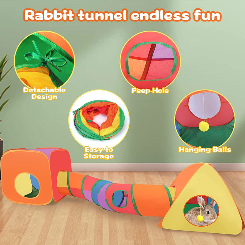 BWOGUE Bunny Tunnels & Tubes Collapsible Rabbit Hideout Tube and Foldable Cubes Playground Small Animal Activity Hideaway for Dwarf Rabbits Bunny Guinea Pigs Kitty - PawsPlanet Australia