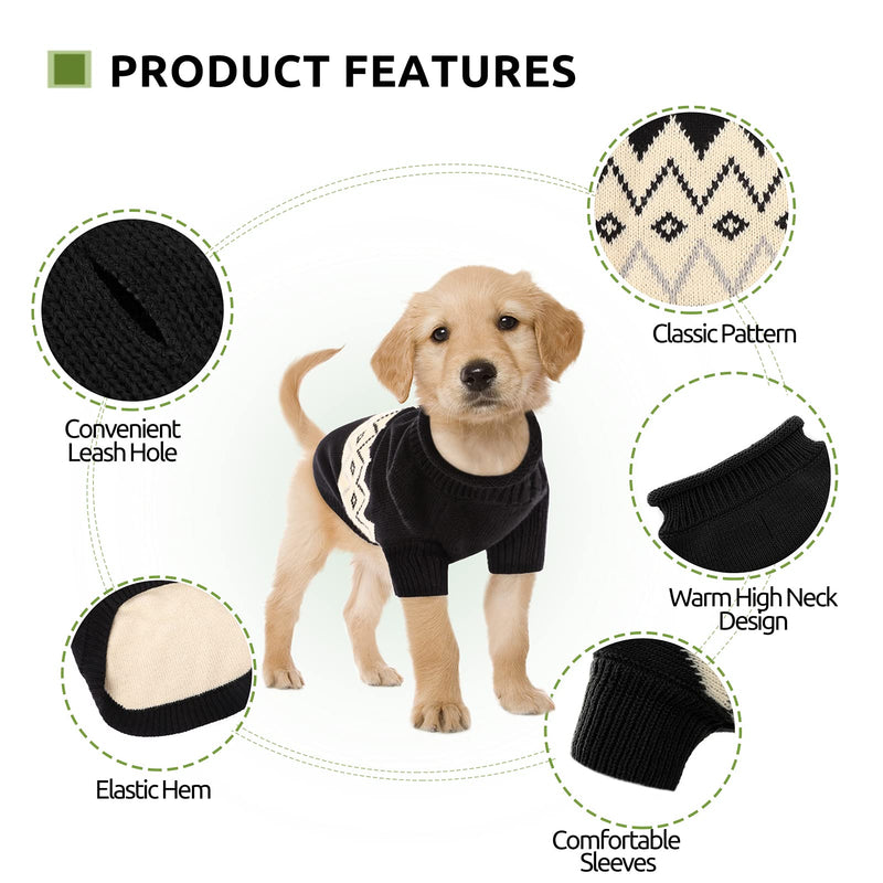 Queenmore Warm Dog Sweater, Soft Pet Knitwear, Knitted Pullover, Winter Pet Clothes for Small Medium Dogs Cats Large Black