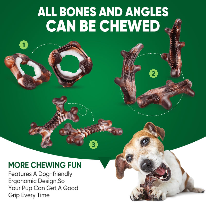 Dog Toys, 3-Pack Indestructible Dog Chew Toys for Aggressive Chewers, Nylon Durable Dog Toys for Medium Large Breed, Bacon Flavored Tough Dog Bones Chew Toys for Super Chewer Dentalbone - PawsPlanet Australia