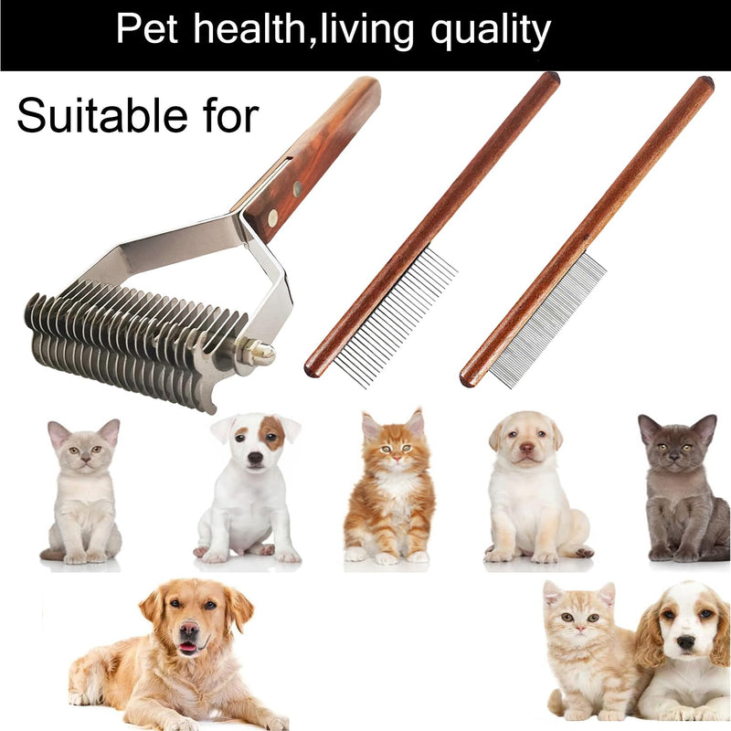 Undercoat Rake for Dogs and Cats, Pet brush for Dematting Comb, Pet Grooming Combs For Long-Haired & Short-Hair, Removes Dander, Dirt, and Detangles,With Wooden Handle 3 pack. - PawsPlanet Australia