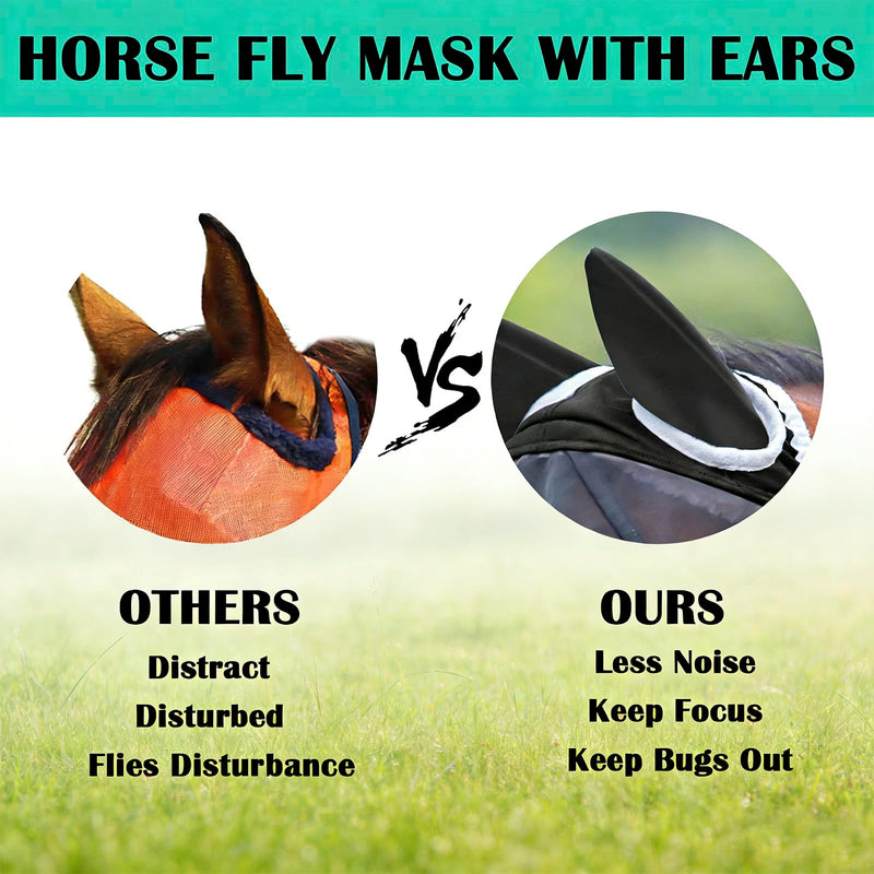 Fly Mask with Ears for Horses Soft Stretchy Mesh Horse Face Cover, Breathable Eye Protection Fly Masks UV Protective Horse Supplies (Black, L) Black 1pcs