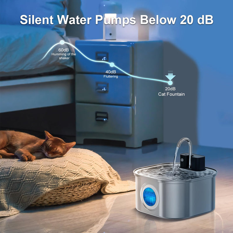Wireless Cat Water Fountain，[Rechargeable & Faucet ] Stainless Steel Battery Operated Cat Water Fountain, 108oz/ 3.2l Automatic Cordless Pet Fountain -Dog Fountain with 4200 Mah Battery Wireless cat fountain - PawsPlanet Australia