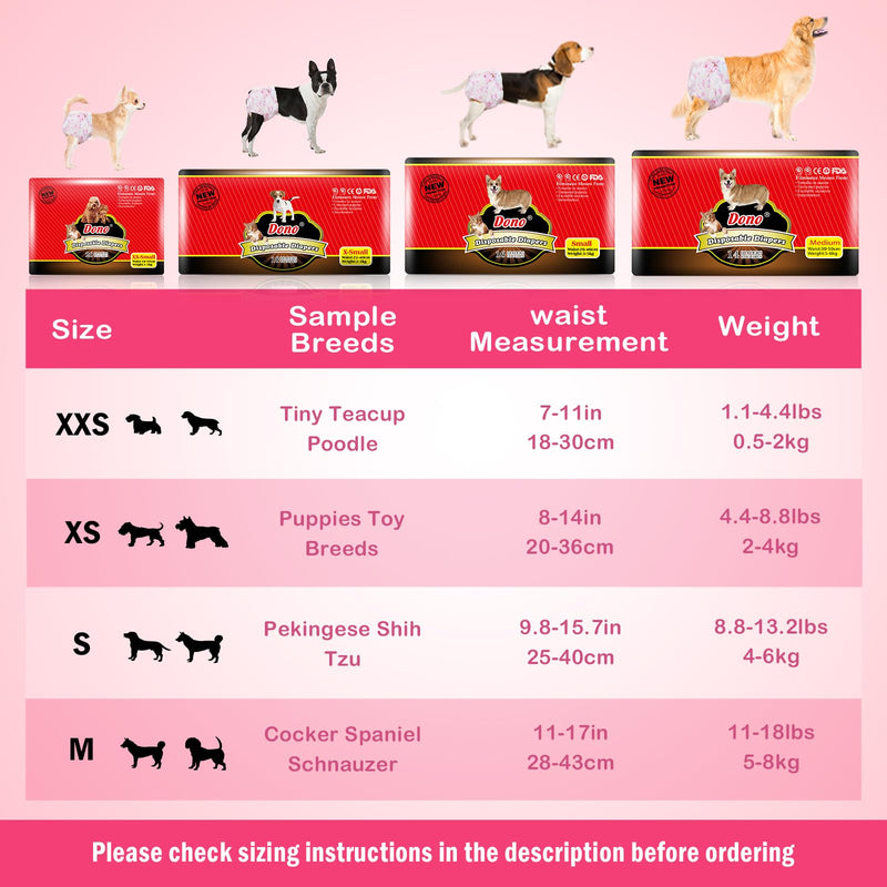 Dono Disposable Pet Diapers for Female Dogs Super Absorbent Soft Heating and Pee Puppy Diapers Female Liners, Including 20pcs XXS Diapers for Dogs and Cats XX Small 20count