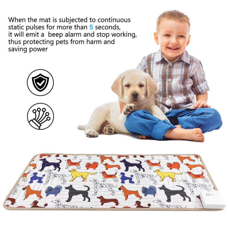 Scat Shock Mat for Dogs and Cats, Safe Shock Training Pads Indoor, Electric Repellent Mat Keeps Pets Off Couch, Sofa, Counter Top, 3 Training Modes, 32" x 15" USB-C Charge Cartoon Dog(Rechargeable) 31.5" x 15"