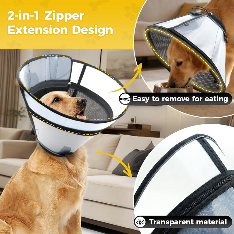 Upgraded Dog Cone Collar for Dogs After Surgery, Soft Transparent Pet Recovery Collar for Large Medium Small Dogs, Depth Adjustable Dog Cone Collar, Elizabethan Collar (XL, Black) XL (Neck: 17.72-20.47")