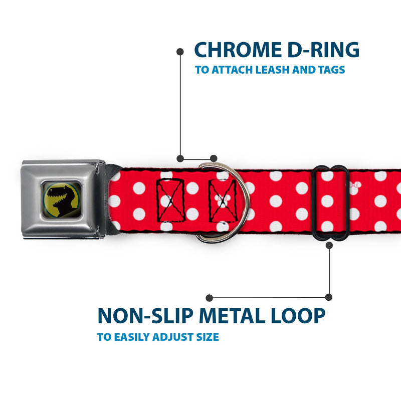Buckle-Down Seatbelt Buckle Dog Collar - Minnie Mouse Polka Dot/Mini Silhouette Red/White - 1.5" Wide - Fits 13-18" Neck - Small