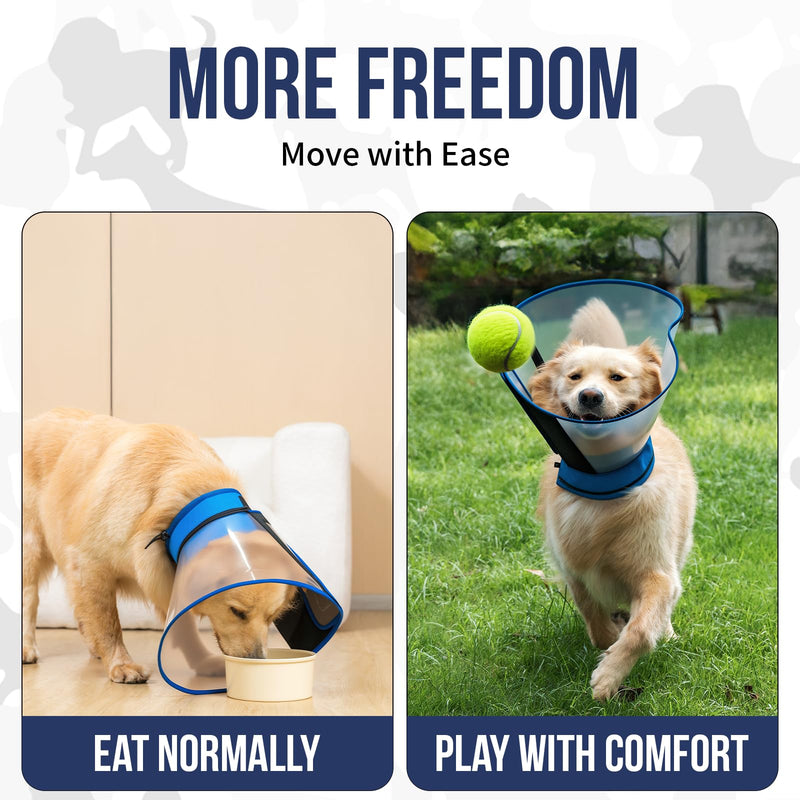 OneTigris Depth Adjustable Soft Dog Cone Collar for Medium Large Dogs After Surgery, Recovery for Small Dogs, Lightweight Elizabethan Collar for Dog to Stop Licking (Blue, XL) Blue