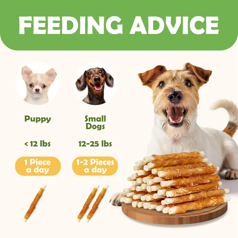 MON2SUN Dog Treats, Rawhide Twist Chicken Hide Sticks, Suitable for Puppy and Small Dogs, 5 Inch (Chicken, 14.11 oz) 14.11 Ounce (Pack of 1)