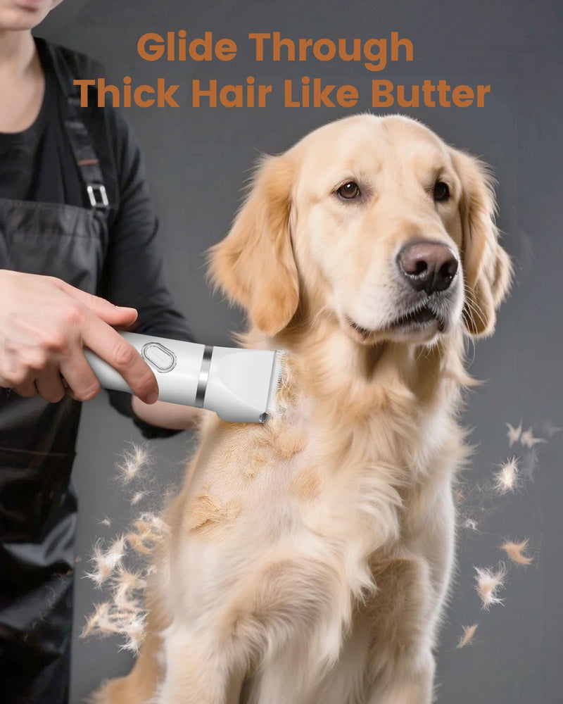 4 in 1 Professional Dog Grooming Kit, 2000mAh Heavy Duty Cordless Clippers, 2-Speed Low Noise Dog Trimmer with Nail Grinder for Thick Hair - for Dogs & Cats Body, Paws, Face, Ears, Legs White