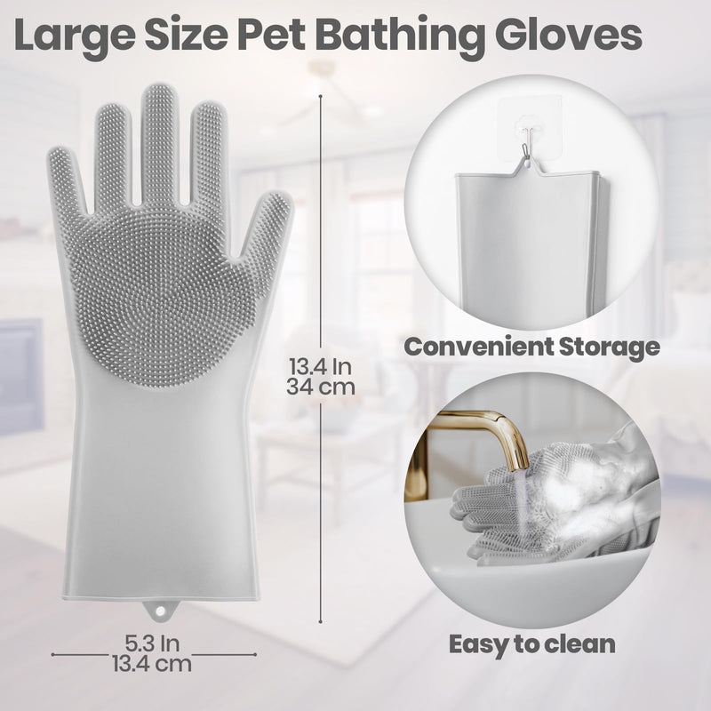 DELOMO Dog Washing Gloves with Comb: Soft and Gentle Silicone Pet Grooming Gloves - Bathing Scrubber Brush Mitt Grooming Shedding Fur Removal Massage for Dogs/Cats/Horse, Grey Large - PawsPlanet Australia