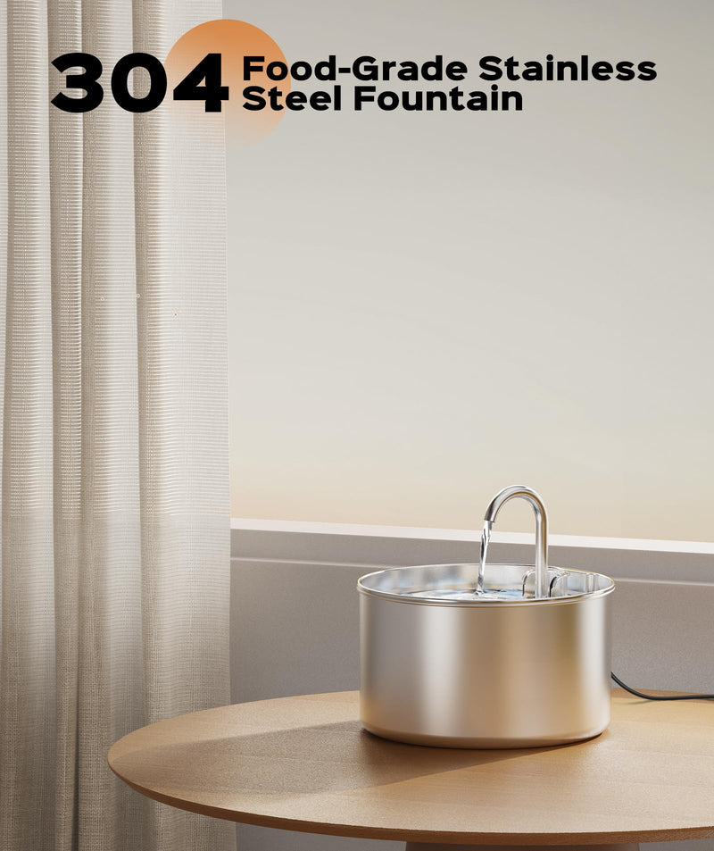 Stainless Steel Cat Water Fountain: Pet Fountains Indoor Metal Automatic Dispenser Cat Waterer Bowls Dog Faucet Bottle Pets 24/7 Running Watering for Drinking Quiet Pump with 1 Filter S5 Fountain - PawsPlanet Australia