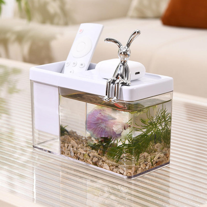 Small Fish Betta Tank Set Desktop Storage Organizer,0.4 Gallon Mini Fish Tank Aquarium Transparent Tank Kit Fish Bowl for Seaweed Balls Mini Turtle Jellyfish (Transparent, 0.4 Gallon)