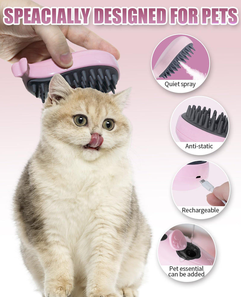 Cat Steam Brush for Shedding - 3 in 1 Steam Cat Brush for Grooming and Massage - Whales Shaped Cat Brush with Steam for Dogs, Removing Tangled and Loose Hair (Pink) - PawsPlanet Australia