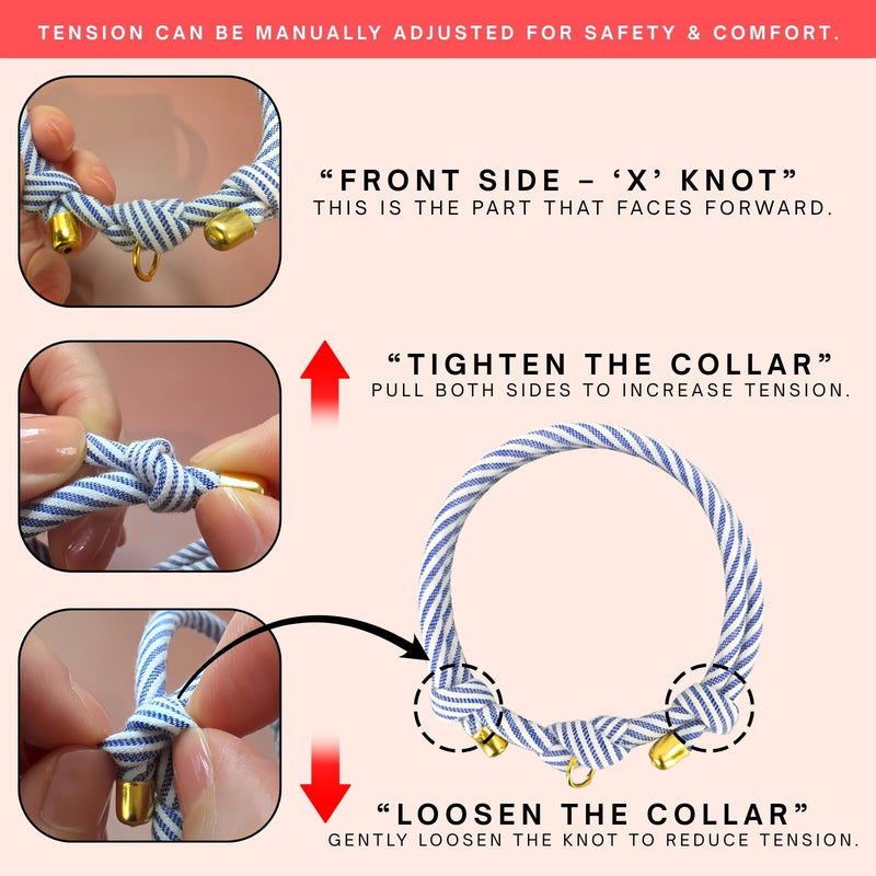 Striped 5mm Thin Cotton Pet Collar – Slip-On Collar for Dogs & Cats with O-Ring, Adjustable No Buckle for Small to Large Breeds, Soft Lightweight Rope Collar, 2 Split Rings (Green, S/M (6-13")) Green S/M (6-13") - PawsPlanet Australia