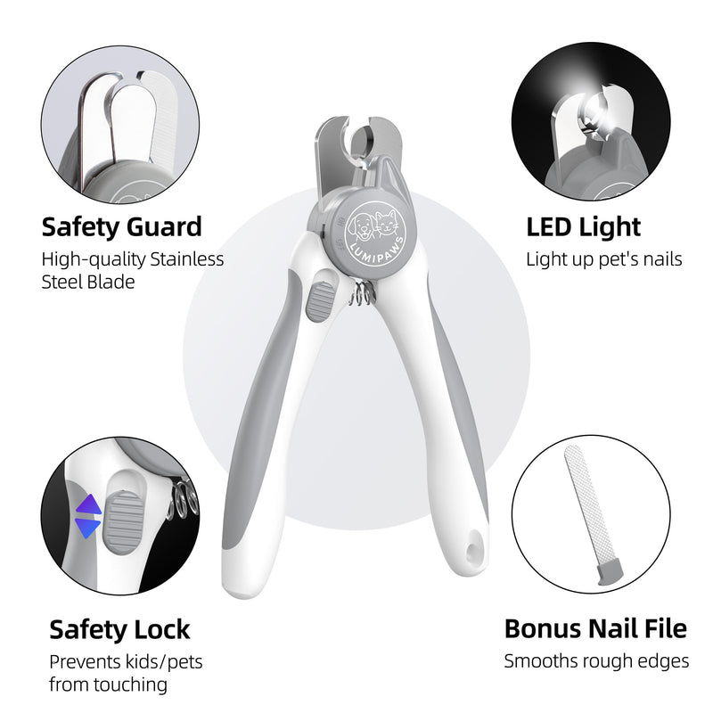 Dog Nail Clippers with LED Light | Illuminates Bloodline for Safe Trimming | 2 in 1 Professional Dog Nail Clipper with Safety Guard & Nail File for Medium to Large Dogs & Cats - Easy Grooming - PawsPlanet Australia
