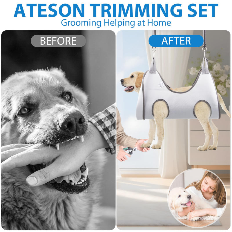 Pet Grooming Hammock Harness for Cats & Small Dogs (XXS), Dog Nail Trimming Sling with Clippers, Scissors & Nail File, Hanging Holder for Easy Grooming & Nail Care XXS for Cats & Tiny Dogs 8LB Gray