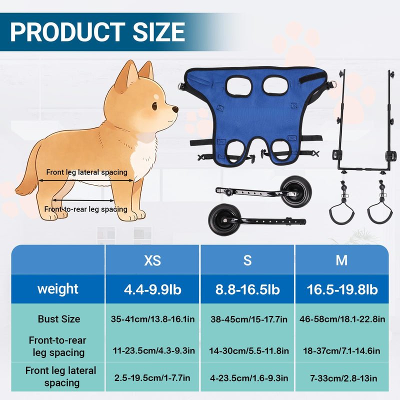 NUODWELL Dog Wheelchair for Back Legs, Adjustable 2-Wheel Aluminium Pet Wheelchair with Leg Brace and Hip Support, Rear Support Wheelchair, Dog Strollers for Elderly & Handicapped Dogs (Blue, M) Blue