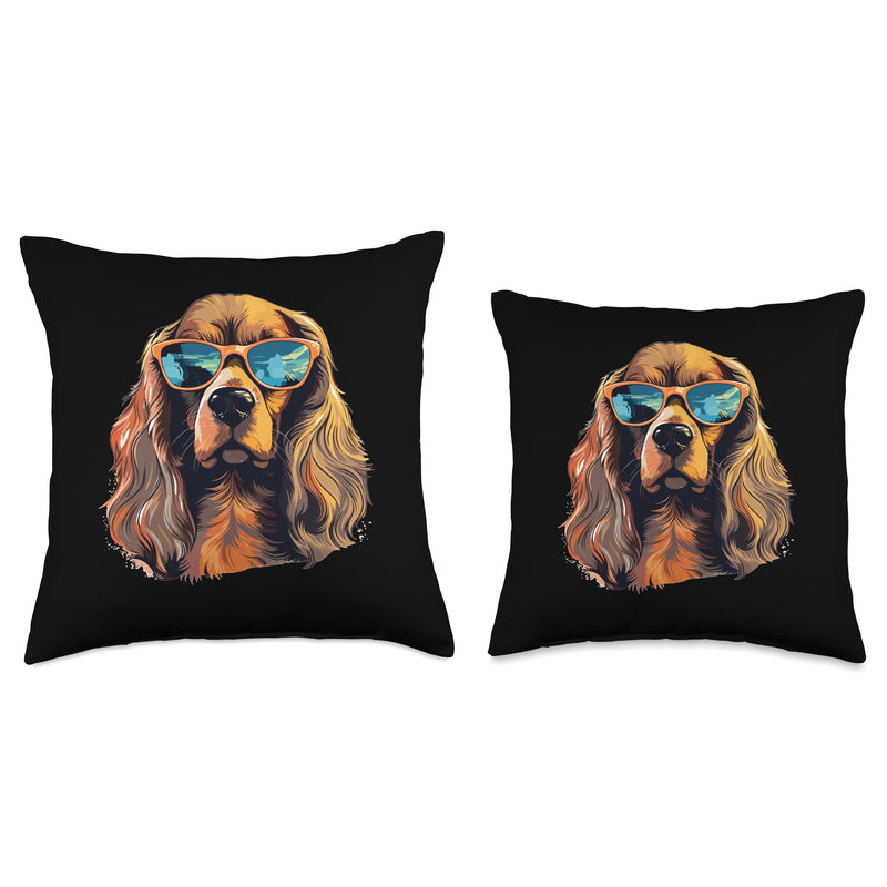 Cocker Spaniel Dog Breed Pet with Sunglasses Cute Graphic Throw Pillow 16x16
