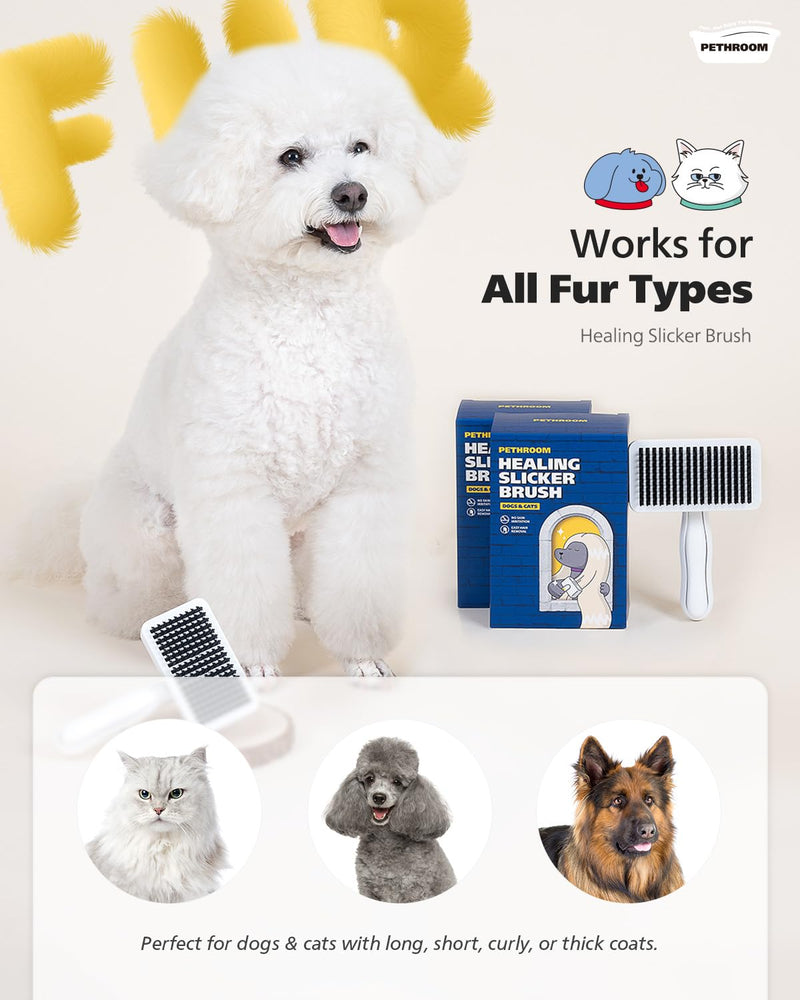 PETHROOM Self-Cleaning Slicker Brush for Dogs & Cats – Gentle Grooming & Deshedding Tool, Removes Mats & Tangles, Skin-Friendly Coated Tips, One-Touch Hair Removal Button - PawsPlanet Australia