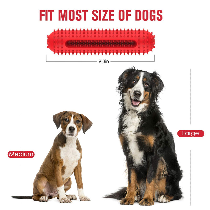 PETIZER Dog Squeaky Toys for Aggressive Chewers | Tough Toothbrush Dog Chew Toy | Nearly Indestructible Rubber Toys for Pet Training, Teeth Cleaning, Playing and Chewing for Medium & Large Breeds Red - PawsPlanet Australia
