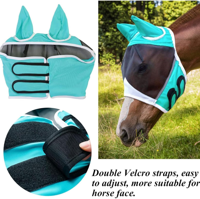 Horse Fly Mask， Horse Fly Mask with Cover Uv Protection,Fly Masks for Horses with Ears (Blue, L) BLUE