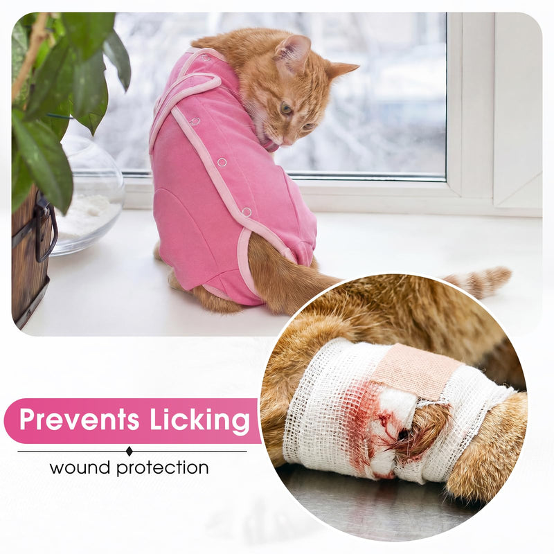DENTRUN Cat Recovery Suit - Post-Surgery Onesie with Hind Legs, Snap Button Back, Easy On/Off, Prevents Licking & Wound Protection, Soft Breathable Fabric for Spay Neuter Abdominal Wounds Pink Medium