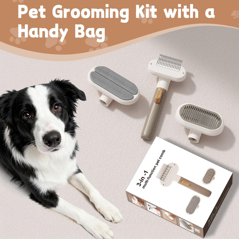 Dog Brush for Shedding, 3-in-1 Cat Hair Brush for Indoor Cats, Self Cleaning Deshedding & Grooming Brush, Furminator for Long & Short Hair Pets