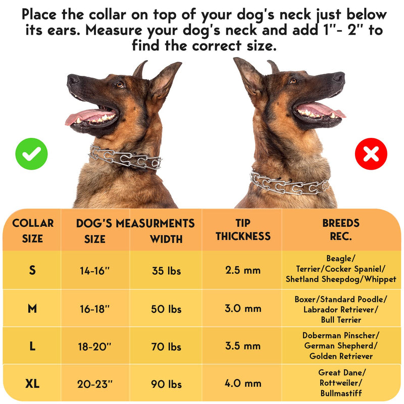 Prong Collar for Dogs - No Pull Choke Collar for Dogs, Pinch Collar for Dogs, Adjustable Quick Release Dog Training Collar for Small, Medium, Large Breed Sizes - Stainless Steel Metal Dog Choker Chain Black Medium: 16 - 18" / 50 lbs - PawsPlanet Australia