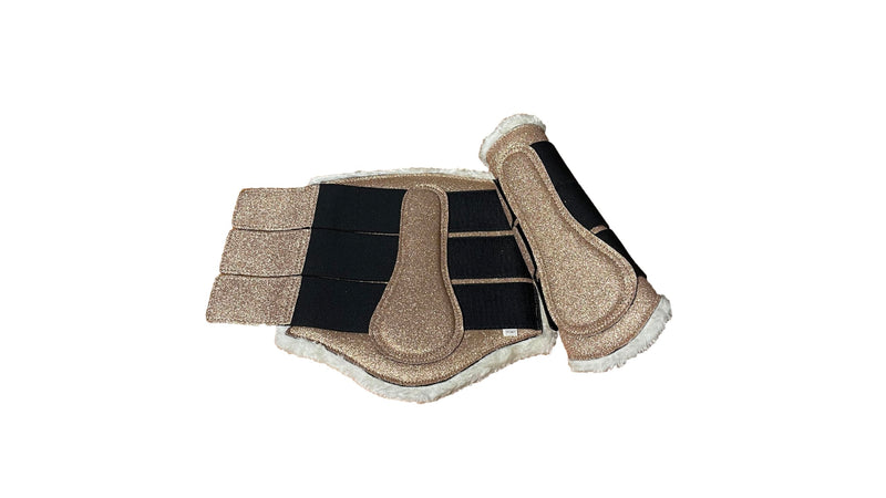 Horse Brushing Boots Rose Gold Glitter Support Boots Dressage Shose with White Fur Inside (Pony/Small) Pony / Small