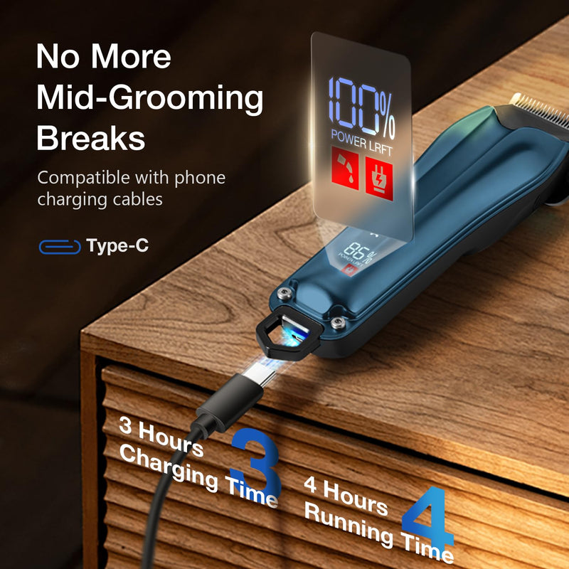 Dog Clippers for Grooming for Thick Coats, Detachable Blade Cordless Rechargeable Professional Pet Grooming Hair Trimmer Shaver Kit with 8 Guide Combs for Dogs Cats Animals Blue&black - PawsPlanet Australia